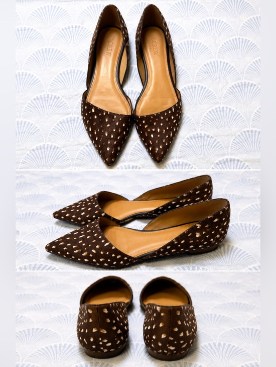 J. Crew Shoes - J.Crew Calf Hair D’Orsay Flats Size 9 Brown Spotted Leather Pointed Toe